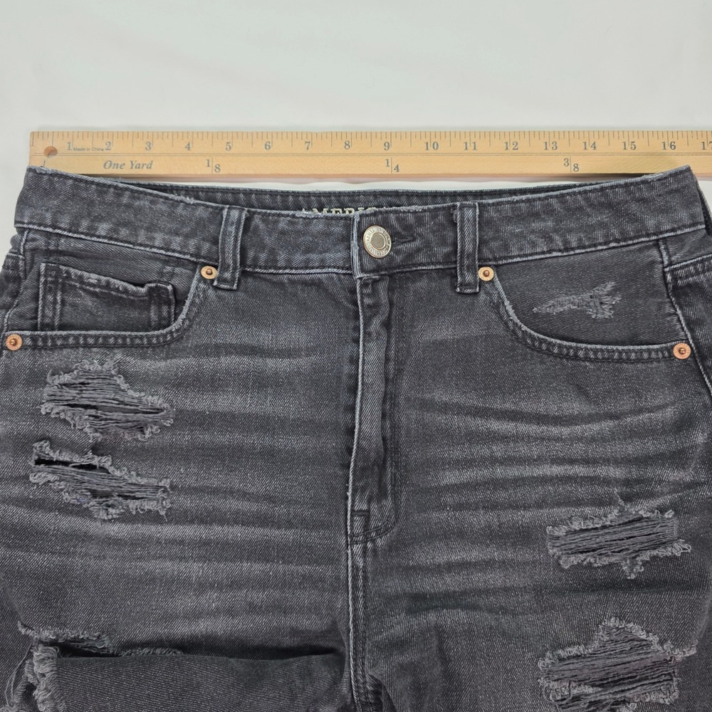American Eagle Womens Distressed Denim Shorts Black High Waisted Frayed Hem 12 - Picture 5 of 6